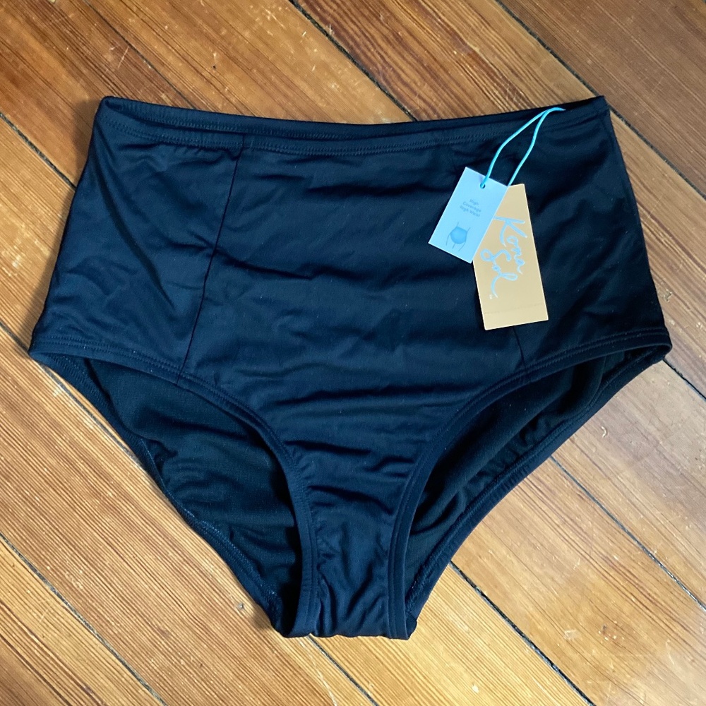 NWT High Waisted Swim Bottoms (Black, Size S)
